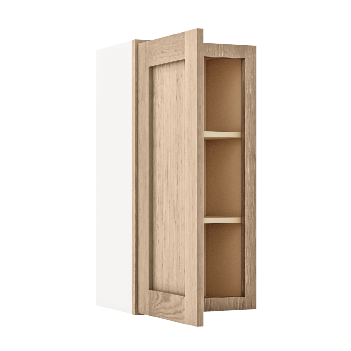 30" Tall Natural Color 17ROS - Redondo White Oak Shaker 1-1/4" Overlay Wall Cabinet - Single Door 9", 12", 15", 18", 21" WIde