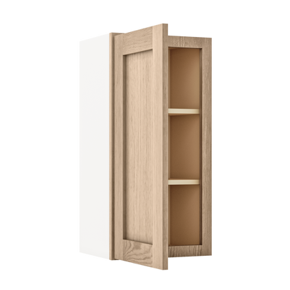 30" Tall Natural Color 17ROS - Redondo White Oak Shaker 1-1/4" Overlay Wall Cabinet - Single Door 9", 12", 15", 18", 21" WIde