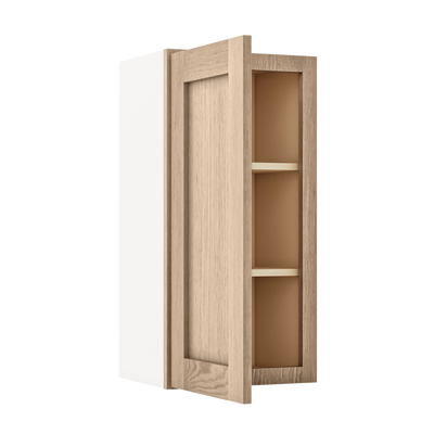 36" Tall Natural Color White Oak Shaker 1-1/4" Overlay Shaker Wall Cabinet - Single Door 9", 12", 15", 18" & 21"
