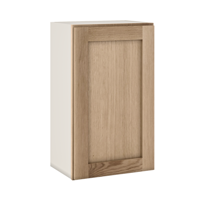 30" Tall Natural Color 17ROS - Redondo White Oak Shaker 1-1/4" Overlay Wall Cabinet - Single Door 9", 12", 15", 18", 21" WIde