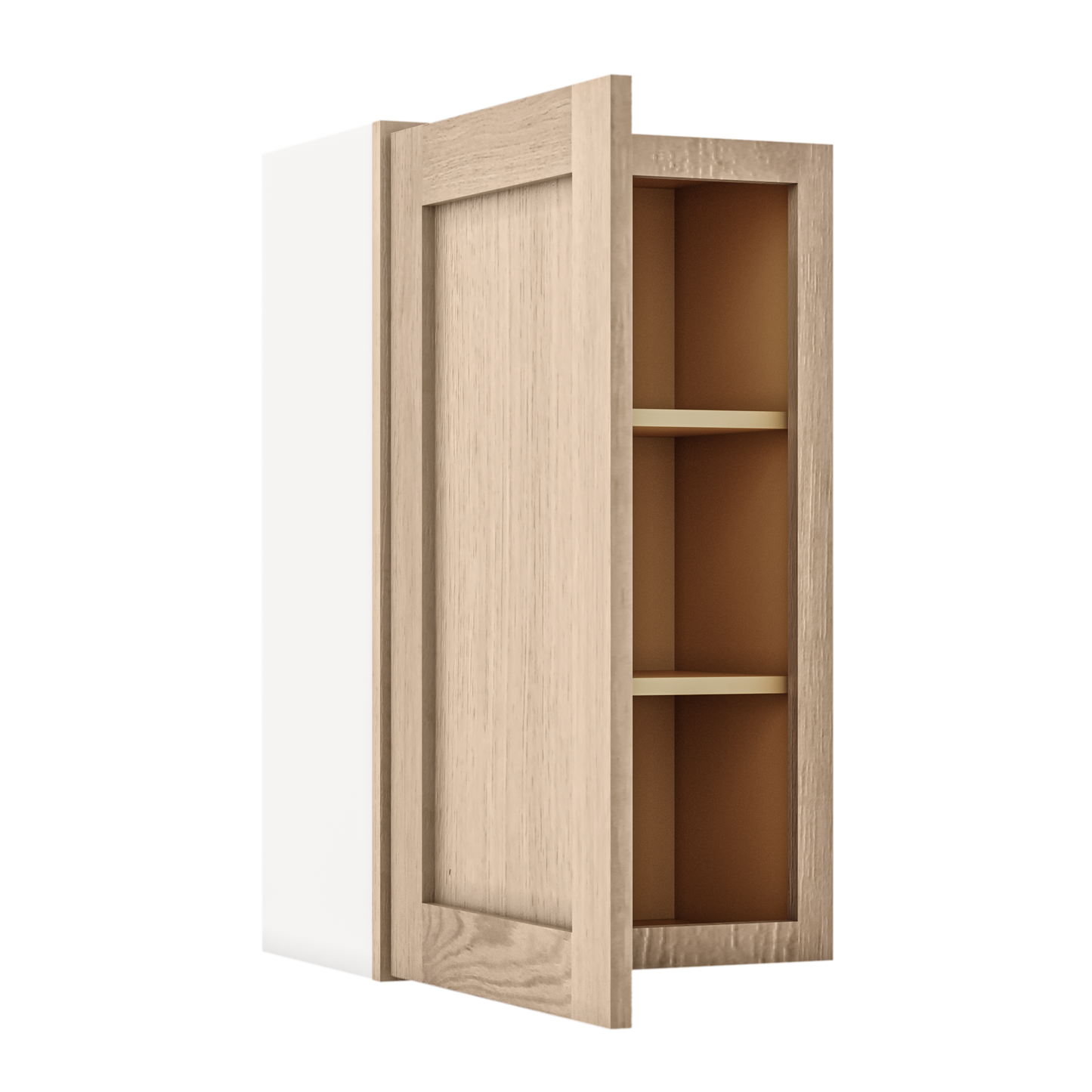 30" Tall Natural Color 17ROS - Redondo White Oak Shaker 1-1/4" Overlay Wall Cabinet - Single Door 9", 12", 15", 18", 21" WIde