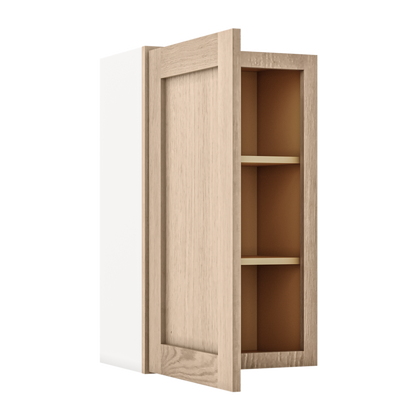 30" Tall Natural Color 17ROS - Redondo White Oak Shaker 1-1/4" Overlay Wall Cabinet - Single Door 9", 12", 15", 18", 21" WIde