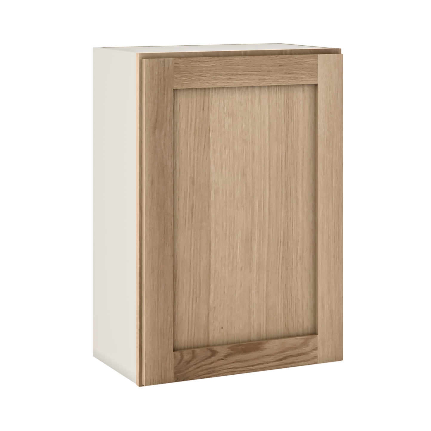 30" Tall Natural Color 17ROS - Redondo White Oak Shaker 1-1/4" Overlay Wall Cabinet - Single Door 9", 12", 15", 18", 21" WIde