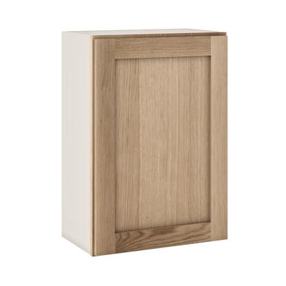 30" Tall Natural Color 17ROS - Redondo White Oak Shaker 1-1/4" Overlay Wall Cabinet - Single Door 9", 12", 15", 18", 21" WIde