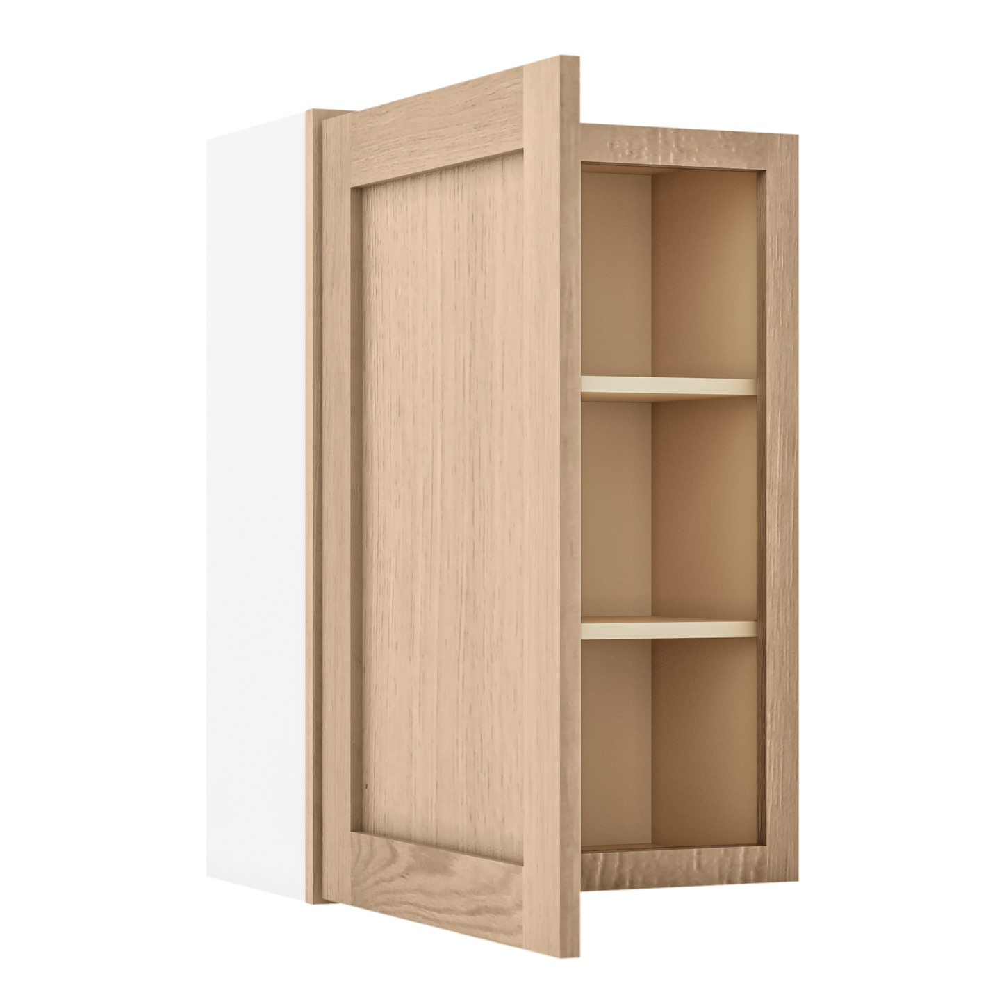 30" Tall Natural Color 17ROS - Redondo White Oak Shaker 1-1/4" Overlay Wall Cabinet - Single Door 9", 12", 15", 18", 21" WIde