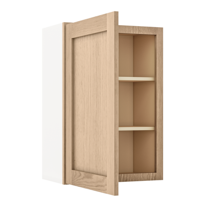 30" Tall Natural Color 17ROS - Redondo White Oak Shaker 1-1/4" Overlay Wall Cabinet - Single Door 9", 12", 15", 18", 21" WIde