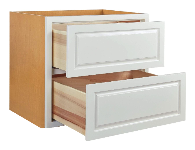 Vintage White Raised Panel Inset Drawer Wall Cabinet - Two Drawers - 24" Wide 18" Tall 14" Deep