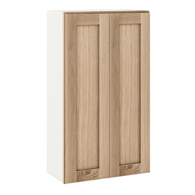 42" Tall Natural Color 17ROS - Redondo White Oak Shaker 1-1/4" Overlay Wall Cabinet - Double Door 24", 27", 30", 33", 36"