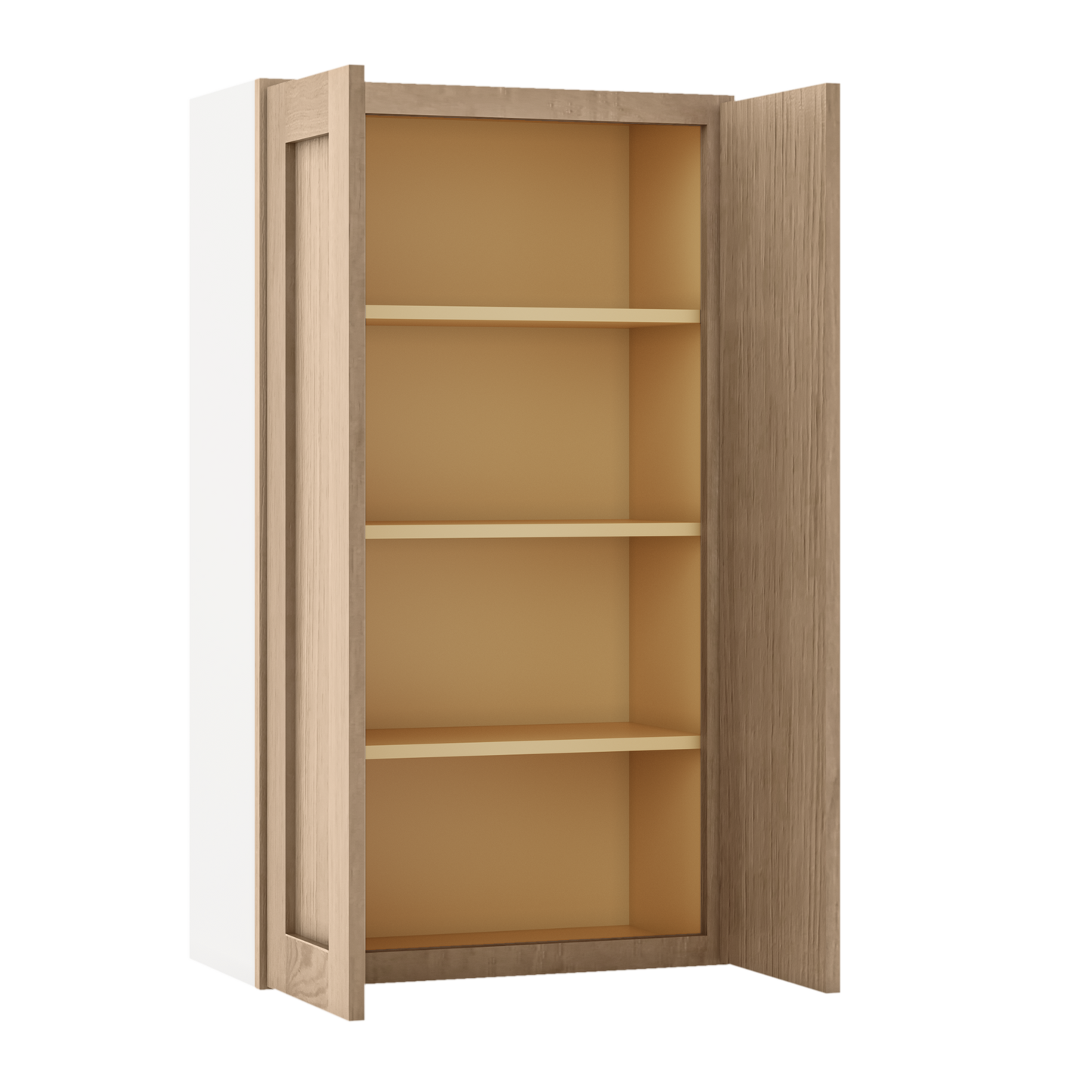 Natural white oak shaker wall cabinet 24"–42" RTA kitchen cabinet – angle view