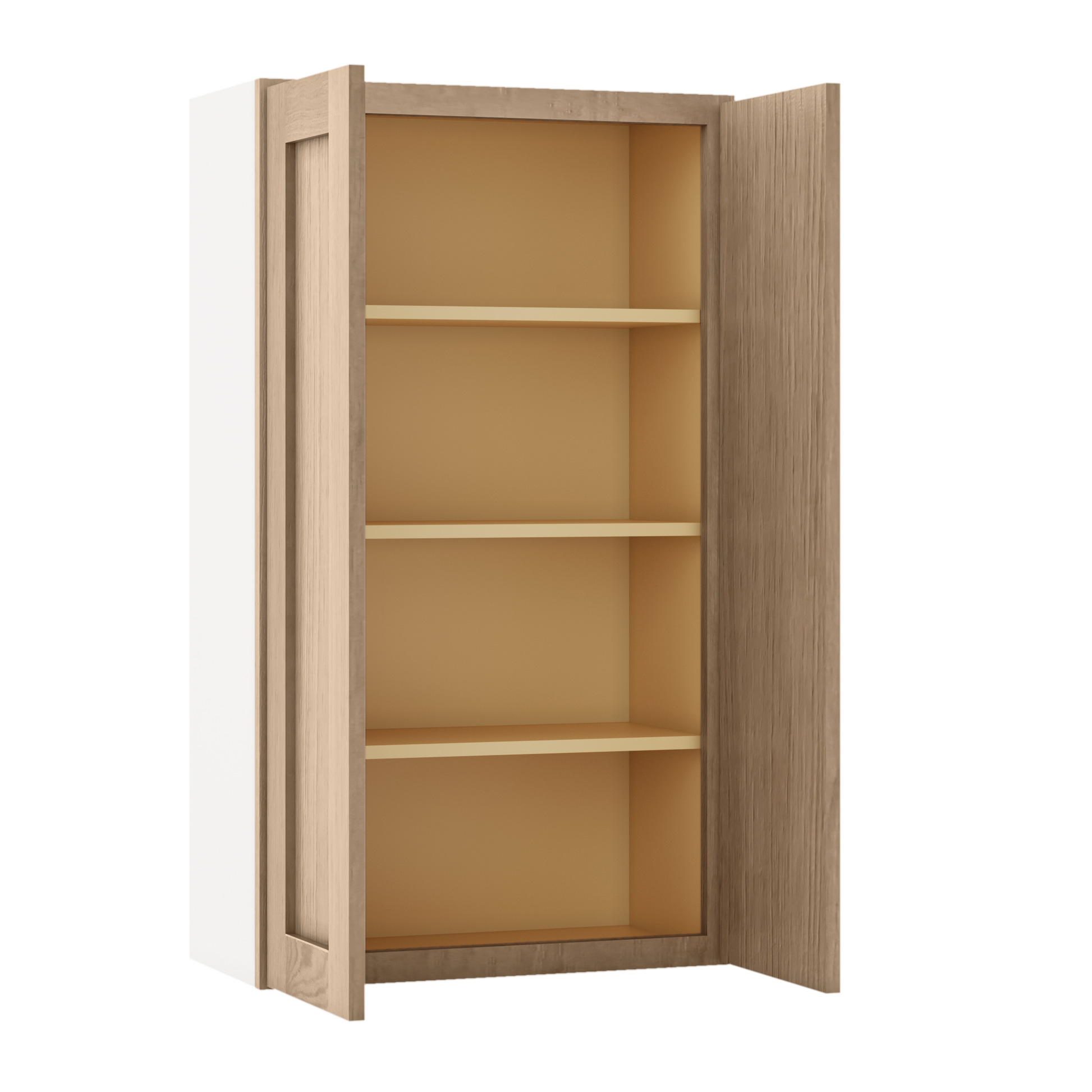 Natural white oak shaker wall cabinet 24"–42" RTA kitchen cabinet – angle view