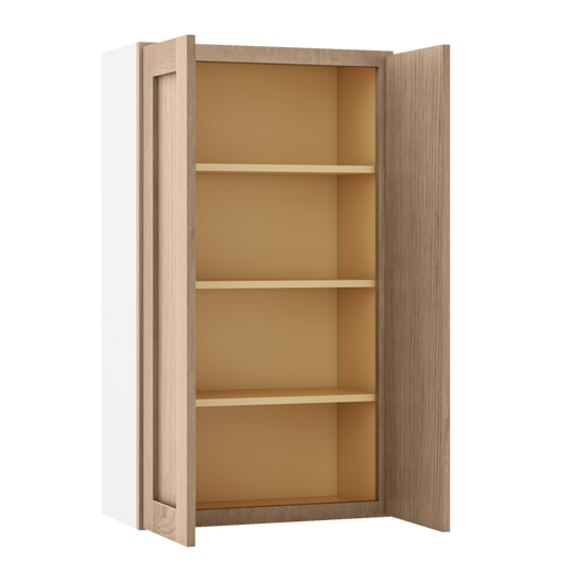Natural white oak shaker wall cabinet 24"–42" RTA kitchen cabinet – angle view