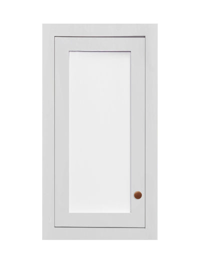 21" Wide Custom Glass Ready Snow White Inset Shaker Wall Cabinet - Single Door 9", 12", 15", 18", 21", 24"  & 27" Tall