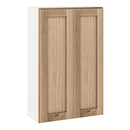 Natural white oak shaker wall cabinet 24"–42" RTA kitchen cabinet – open view