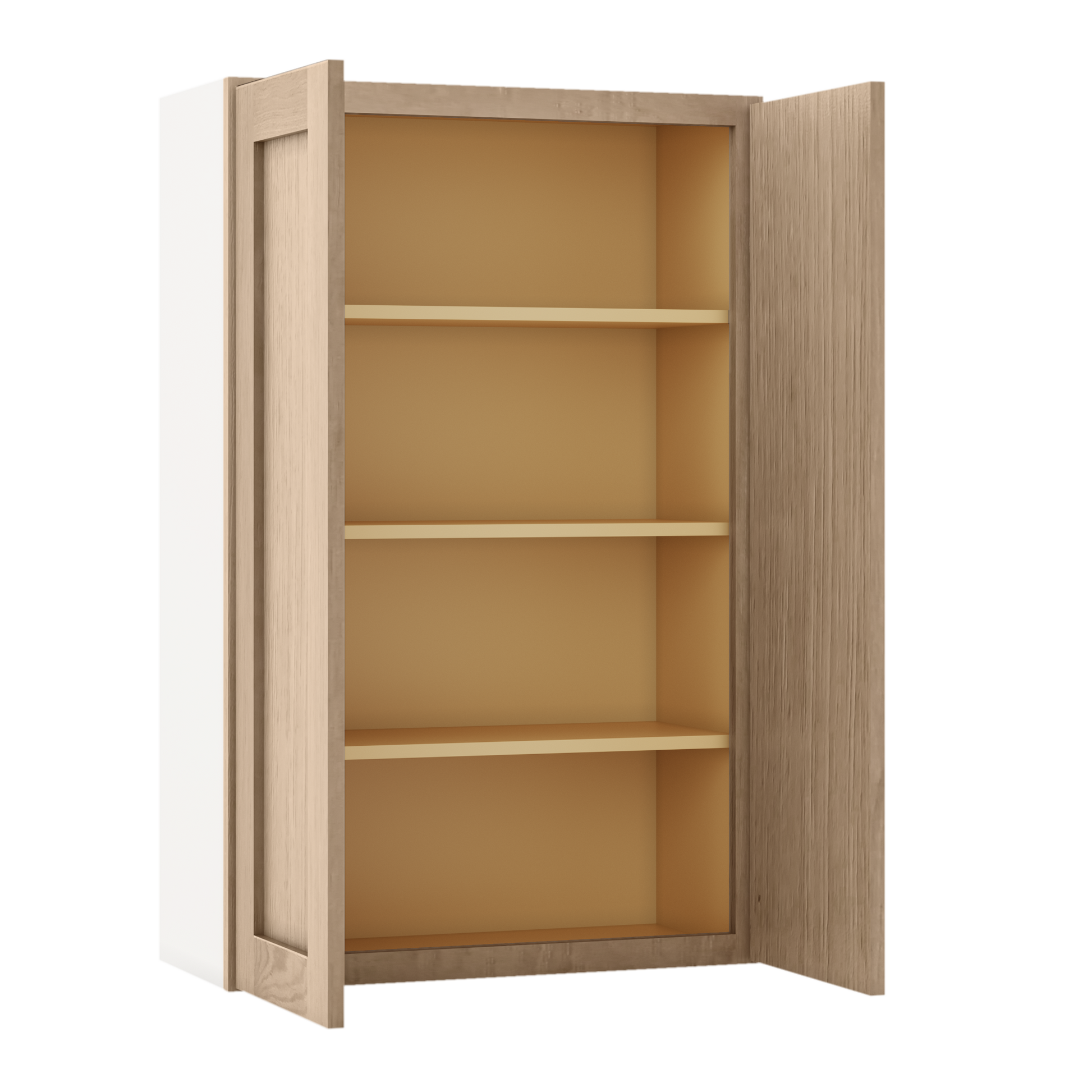 Natural white oak shaker wall cabinet 24"–42" RTA kitchen cabinet – dimension diagram