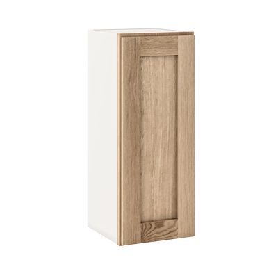 30" Tall Natural Color White Oak Shaker 1-1/4" Overlay Wall Cabinet - Single Door 9", 12", 15", 18", 21" WIde