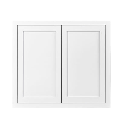 36" Tall Elegant Oak Craftsman Shaker 1-1/4" Overlay Wall Cabinet - Double Door 24", 27", 30", 33" & 36"