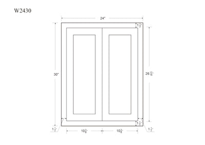 Sandstone Birch 30" Tall  Shaker 1-1/4" Overlay Wall Cabinet - Double Door 24", 27", 30", 33", 36", 39" & 42" WIde