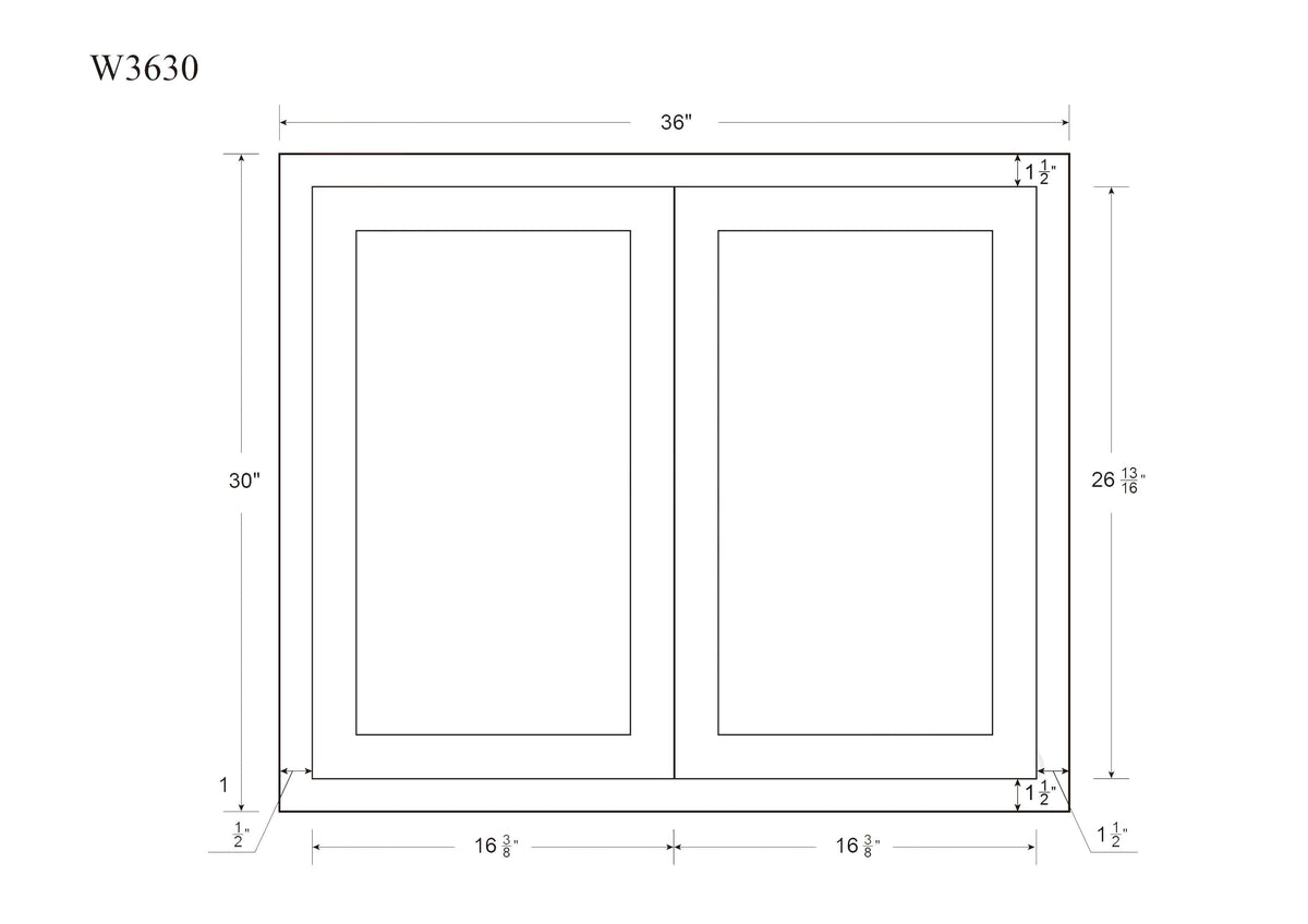 30" Tall Tuscan Gray Inset Shaker Wall Cabinet - Double Door 24", 27", 30", 33" & 36"