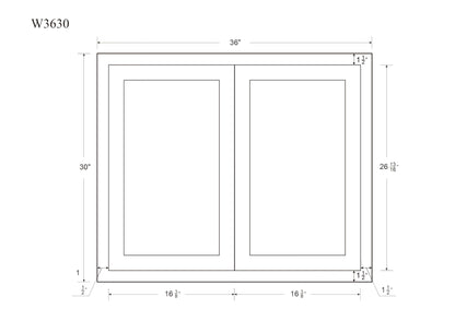 30" Tall Tuscan Gray Inset Shaker Wall Cabinet - Double Door 24", 27", 30", 33" & 36"