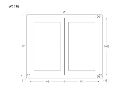 Sandstone Birch 30" Tall  Shaker 1-1/4" Overlay Wall Cabinet - Double Door 24", 27", 30", 33", 36", 39" & 42" WIde