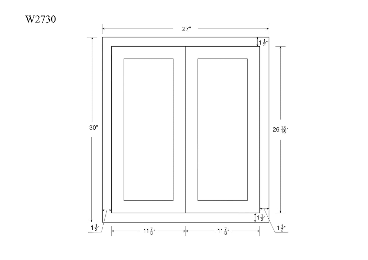 30" Tall Tuscan Gray Inset Shaker Wall Cabinet - Double Door 24", 27", 30", 33" & 36"