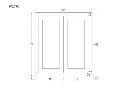 30" Tall Tuscan Gray Inset Shaker Wall Cabinet - Double Door 24", 27", 30", 33" & 36"