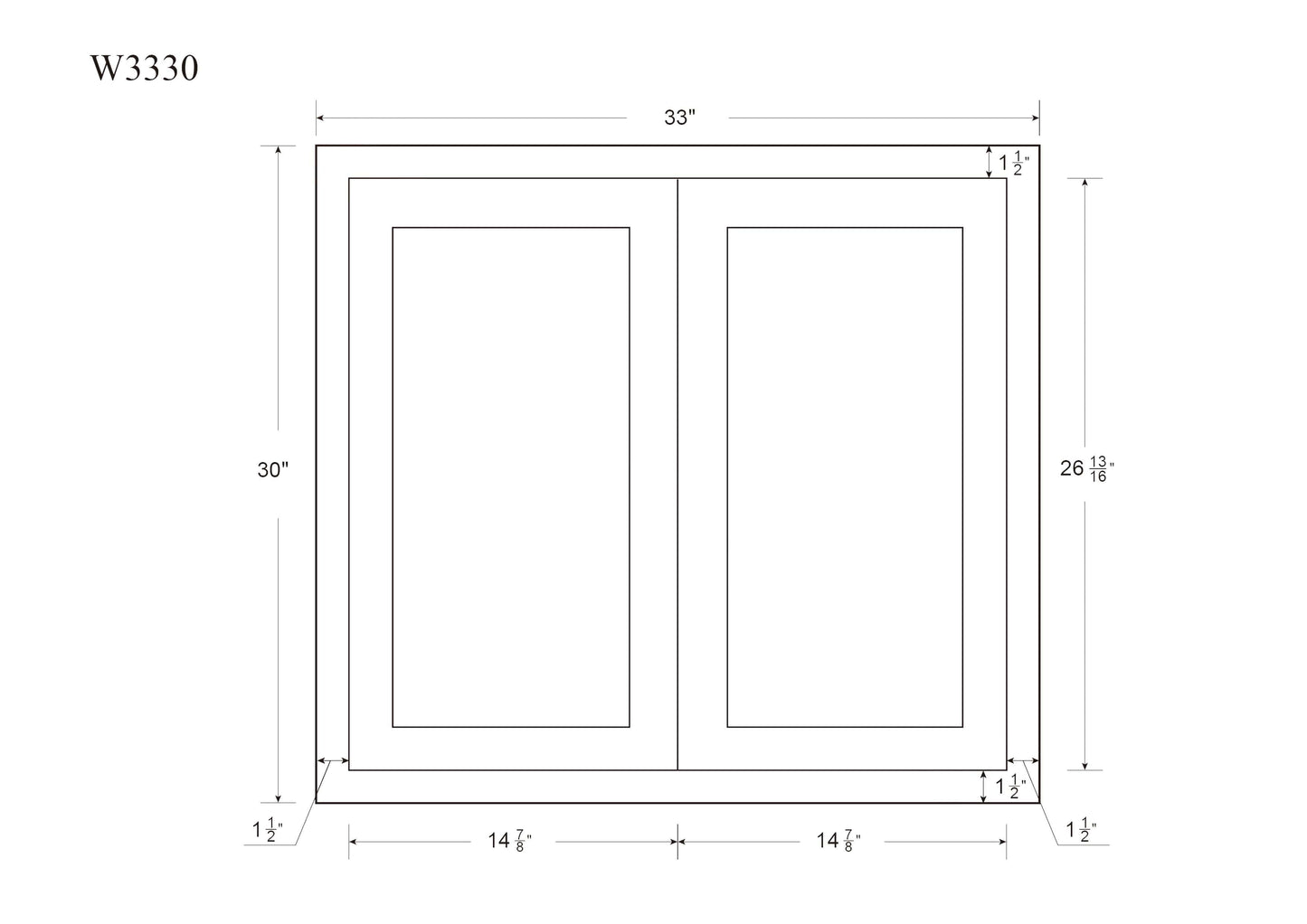 30" Tall Tuscan Gray Inset Shaker Wall Cabinet - Double Door 24", 27", 30", 33" & 36"