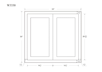 30" Tall Tuscan Gray Inset Shaker Wall Cabinet - Double Door 24", 27", 30", 33" & 36"