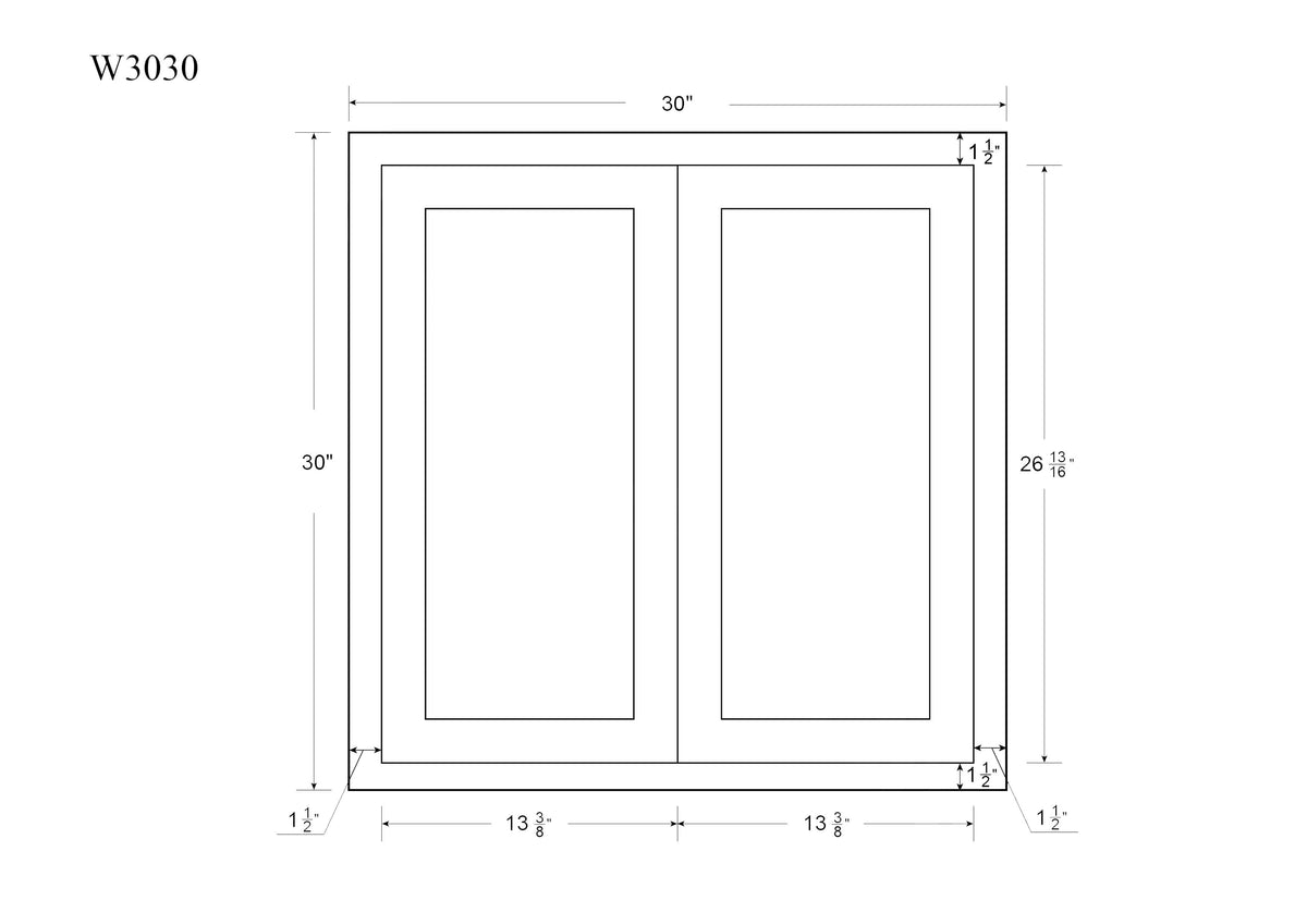 30" Tall Tuscan Gray Inset Shaker Wall Cabinet - Double Door 24", 27", 30", 33" & 36"