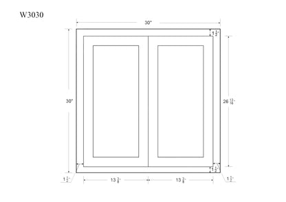 30" Tall Tuscan Gray Inset Shaker Wall Cabinet - Double Door 24", 27", 30", 33" & 36"