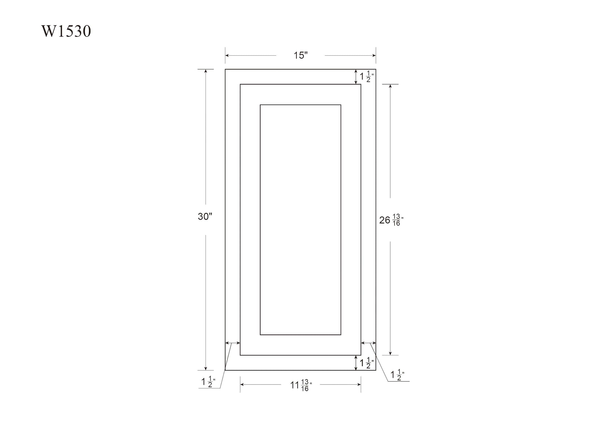 Dimensions for Glass Ready Inset Kitchen Cabinet 15" Wide 30" Tall