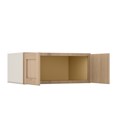 36" Wide 24" Deep Upper Natural Color White Oak Shaker 1-1/4" Overlay Wall Cabinet - Double Door 12", 15", 18", 21", 24"