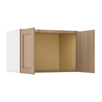 36" Wide 24" Deep Upper Natural Color White Oak Shaker 1-1/4" Overlay Wall Cabinet - Double Door 12", 15", 18", 21", 24"