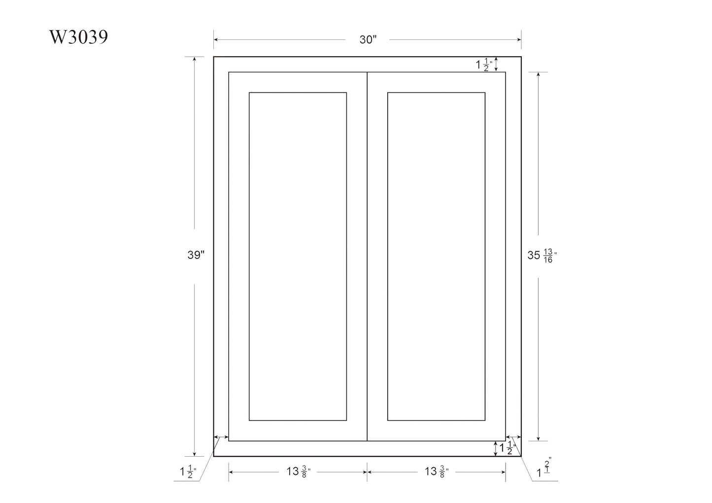 39" Tall Tuscan Gray Inset Shaker Wall Cabinet - Double Door 24", 27", 30", 33" & 36" Wide
