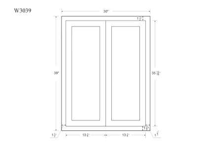 39" Tall Tuscan Gray Inset Shaker Wall Cabinet - Double Door 24", 27", 30", 33" & 36" Wide