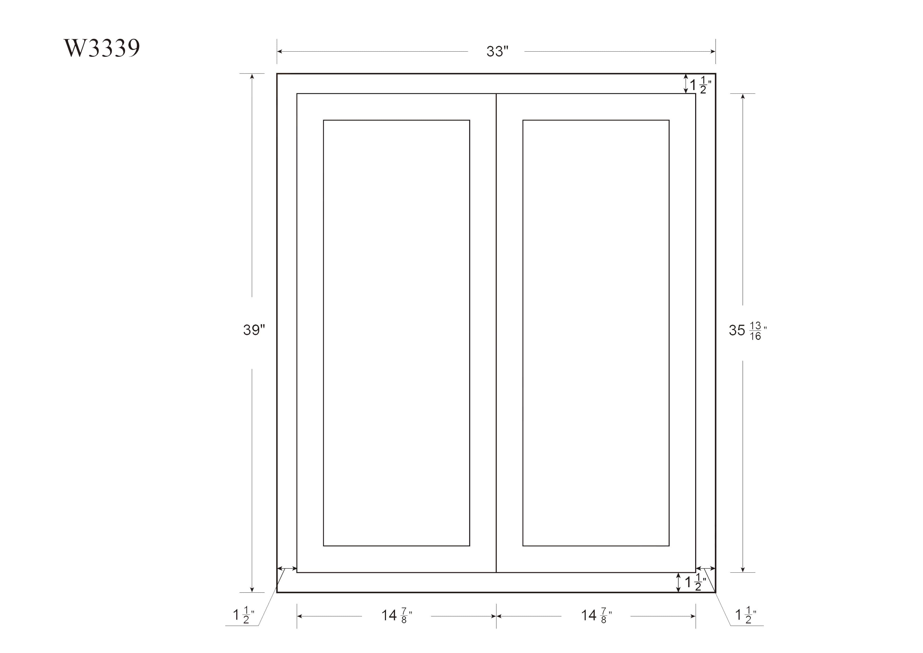39" Tall Custom Inset Shaker Wall Cabinet - Double Door 24", 27", 30", 33" & 36" Wide