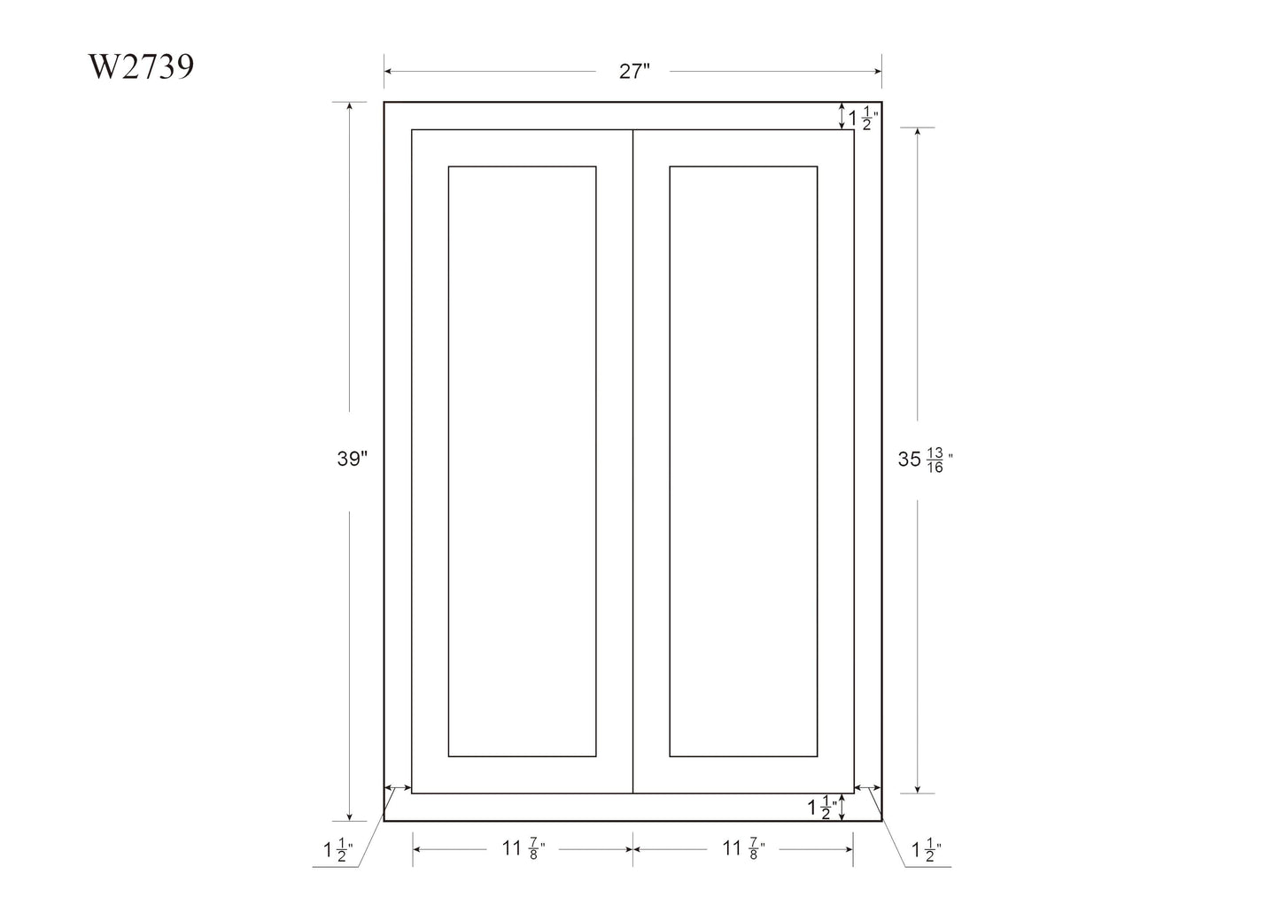 39" Tall Tuscan Gray Inset Shaker Wall Cabinet - Double Door 24", 27", 30", 33" & 36" Wide