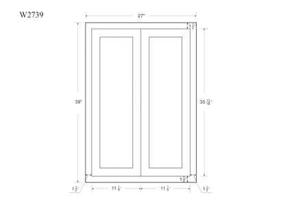 39" Tall Tuscan Gray Inset Shaker Wall Cabinet - Double Door 24", 27", 30", 33" & 36" Wide