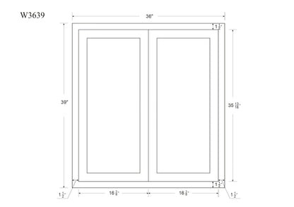 39" Tall Glass Ready Wall Cabinet - Double Door 24", 27", 30", 33" & 36" Wide Custom Inset Shaker