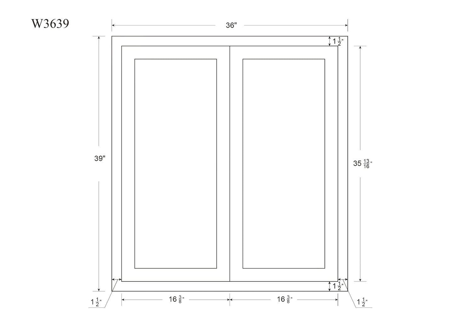 39" Tall Tuscan Gray Inset Shaker Wall Cabinet - Double Door 24", 27", 30", 33" & 36" Wide