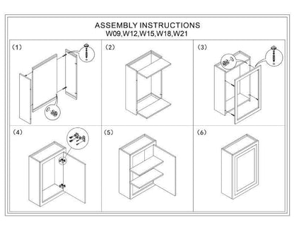 39" Tall Inset Shaker Wall Cabinet - Single Door 9", 12", 15", 18" & 21"