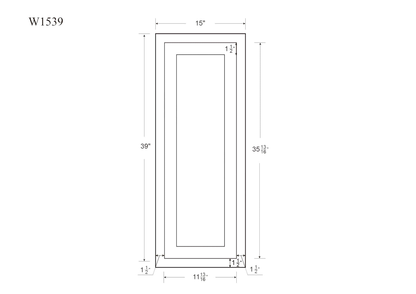 39" Tall Inset Shaker Wall Cabinet - Single Door 9", 12", 15", 18" & 21"