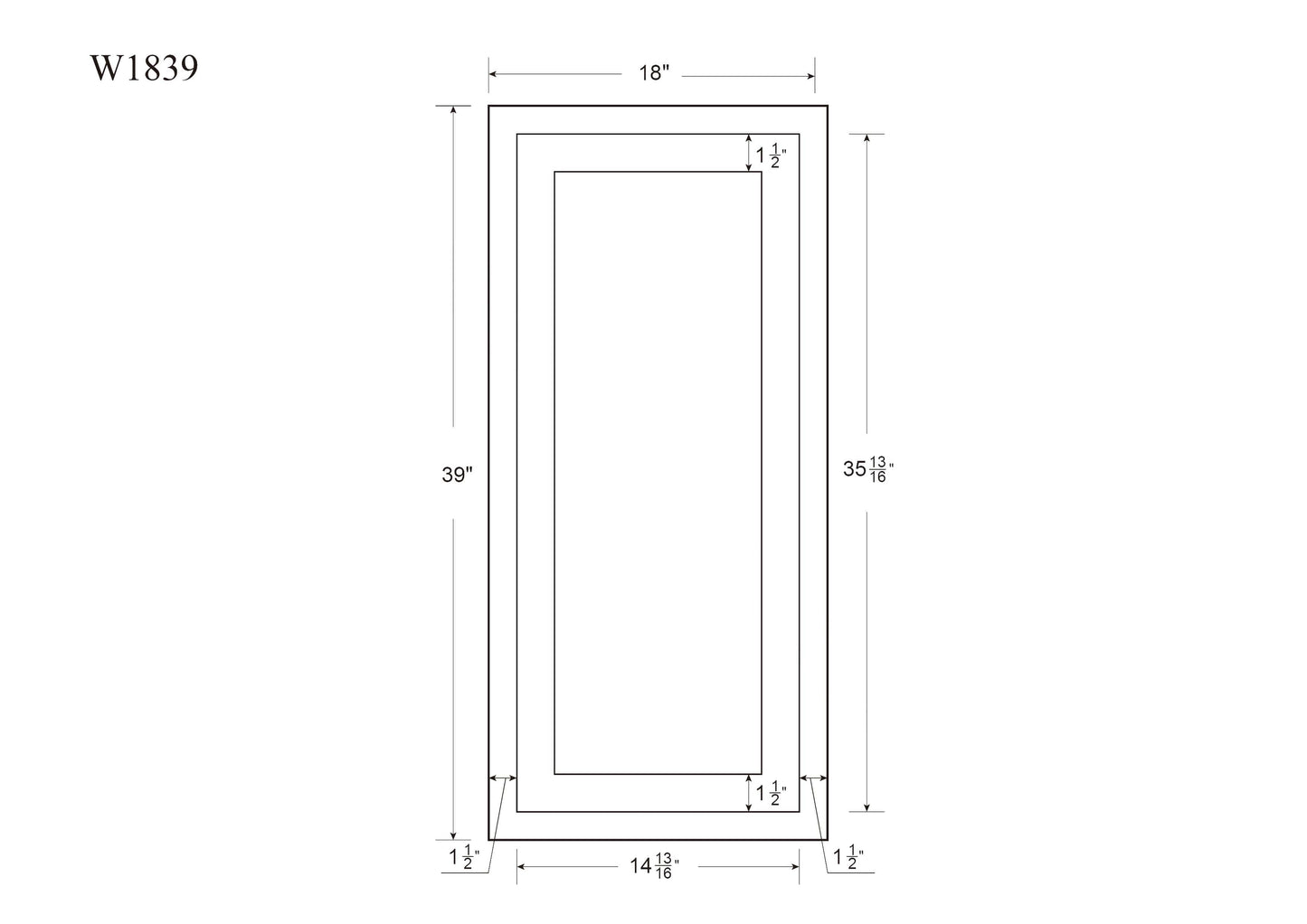 39" Tall Inset Shaker Wall Cabinet - Single Door 9", 12", 15", 18" & 21"