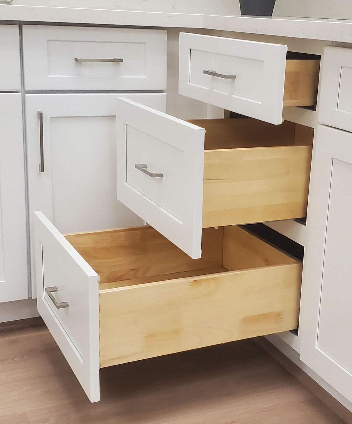 Gray Shaker 1-1/4" Overlay 3 Drawer Base Cabinet 12", 15", 18", 21", 24", 30", 33" & 36" Wide