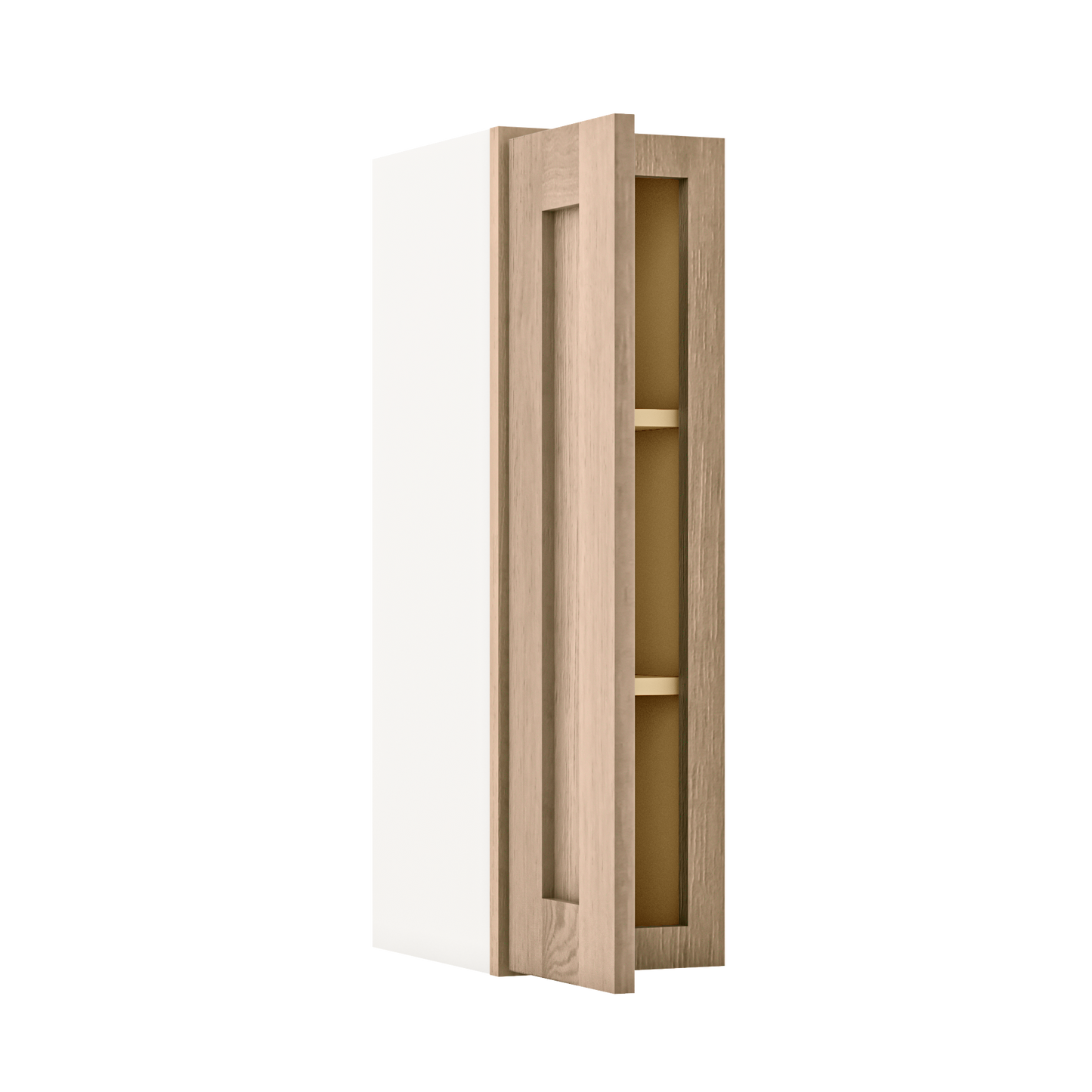 30" Tall Natural Color 17ROS - Redondo White Oak Shaker 1-1/4" Overlay Wall Cabinet - Single Door 9", 12", 15", 18", 21" WIde