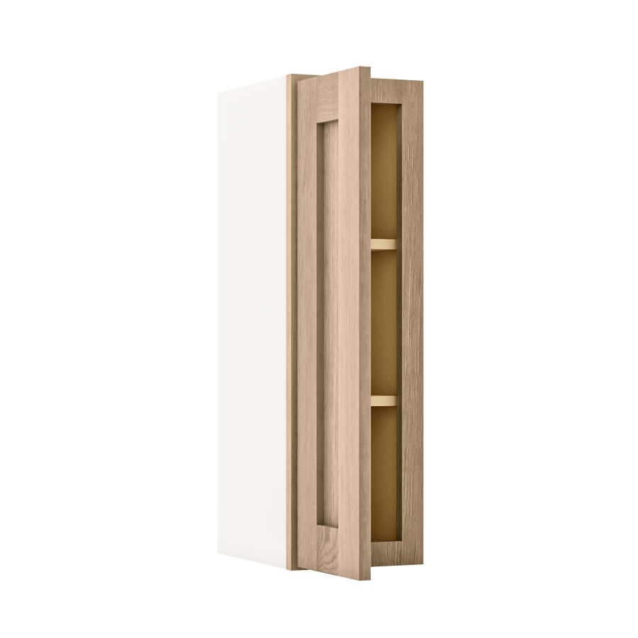 30" Tall Natural Color White Oak Shaker 1-1/4" Overlay Wall Cabinet - Single Door 9", 12", 15", 18", 21" WIde