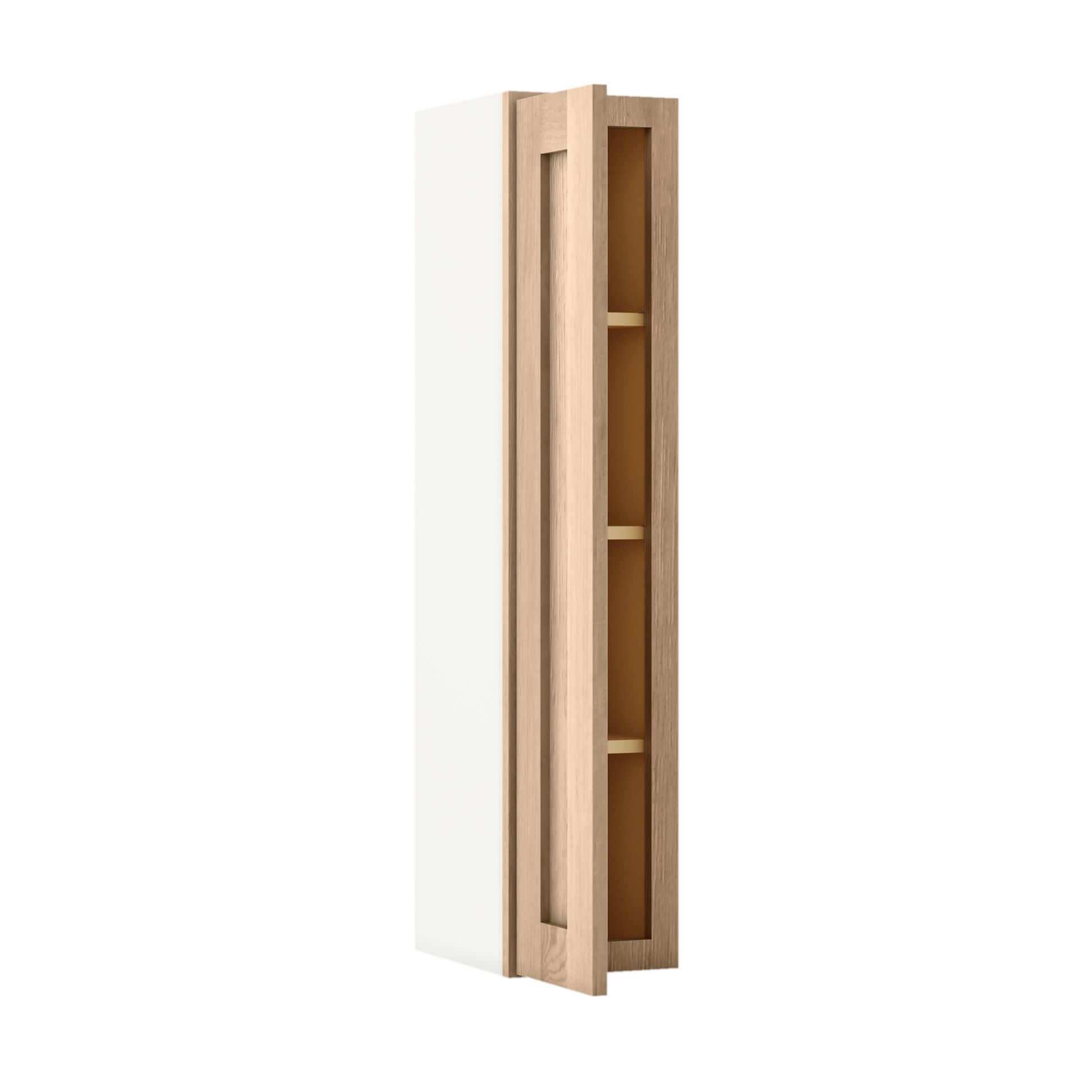 Natural white oak shaker wall cabinet 9"–42" RTA kitchen cabinet – angle view