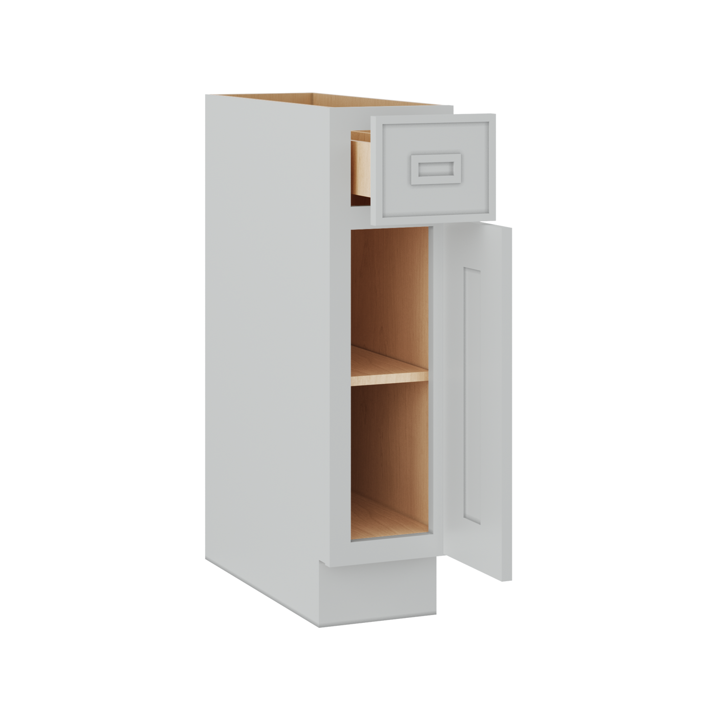Base 9", 12", 15", 18", 21" White Elegant Oak Craftsman Shaker 1-1/4" Overlay Base Cabinet - One Door - One Drawer
