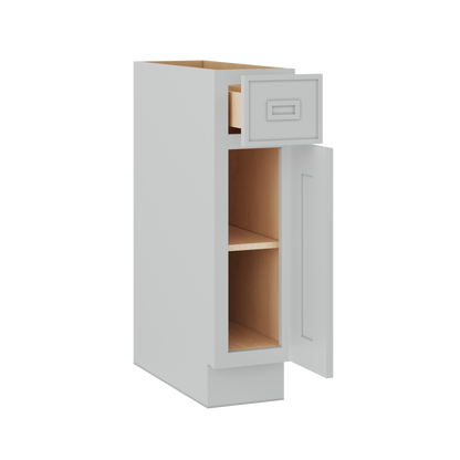 Base 9", 12", 15", 18", 21" White Elegant Oak Craftsman Shaker 1-1/4" Overlay Base Cabinet - One Door - One Drawer