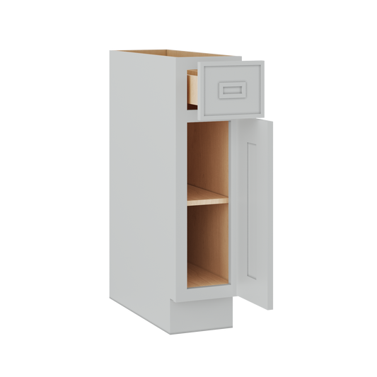 Base 9", 12", 15", 18", 21" White Elegant Oak Craftsman Shaker 1-1/4" Overlay Base Cabinet - One Door - One Drawer